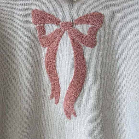 moon & madison Cream Sweater with Pink Bow Accent - Picture 3 of 4